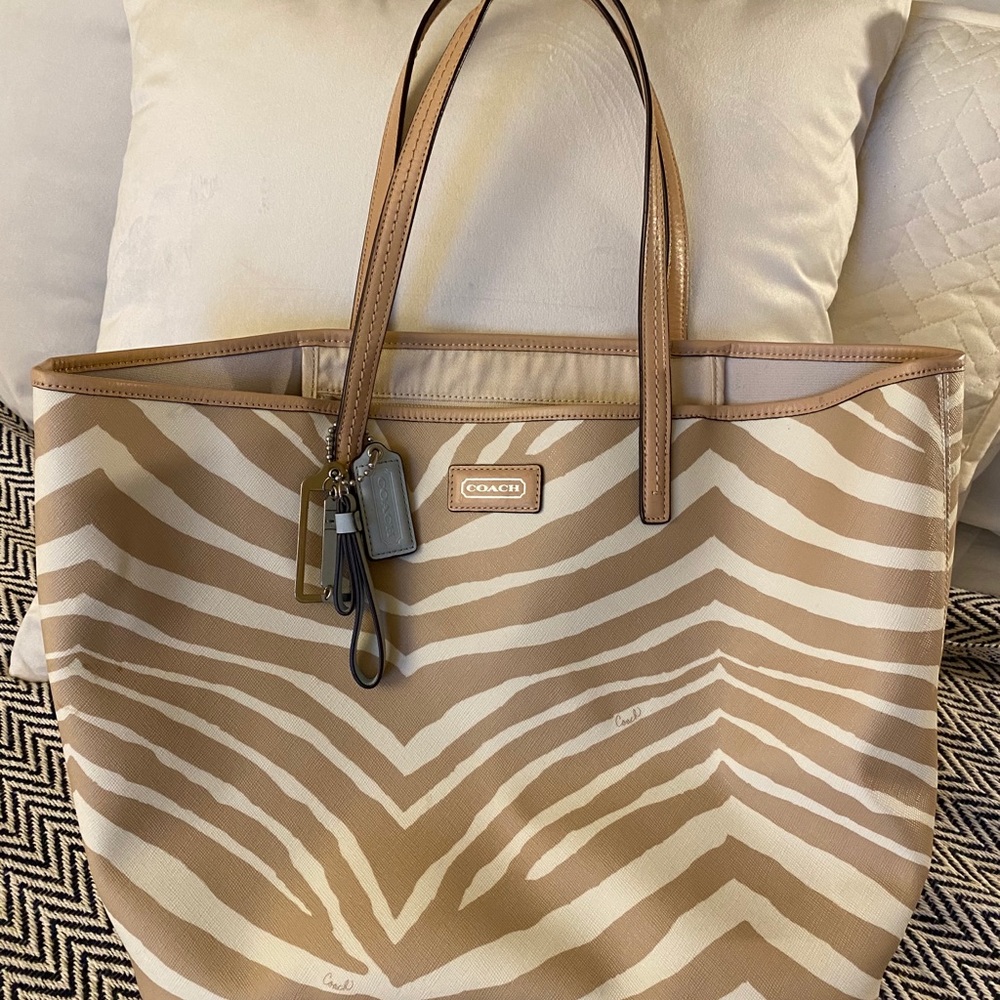 COACH zebra print safari tote